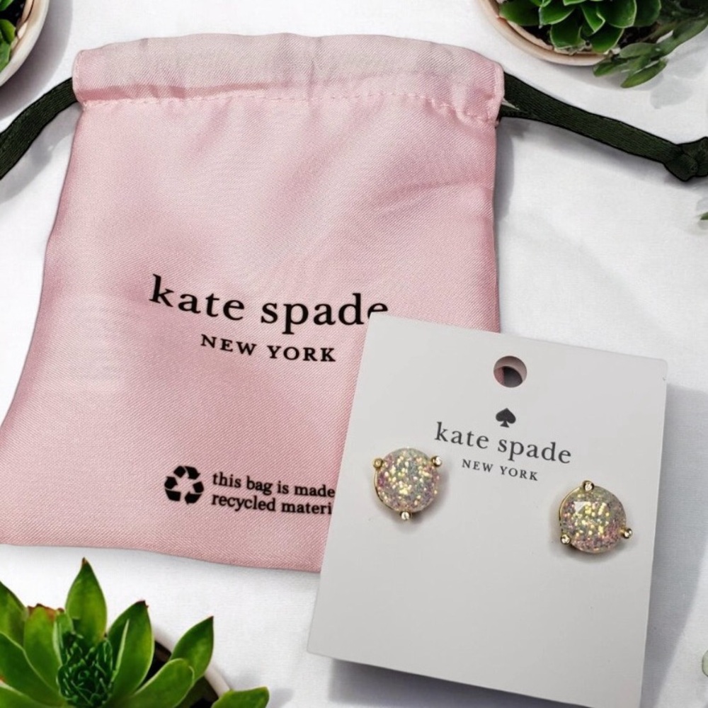 NWT Kate Spade Rise and Shine Gold Tone Gum Drop Opal Glitter Stud Earrings‎